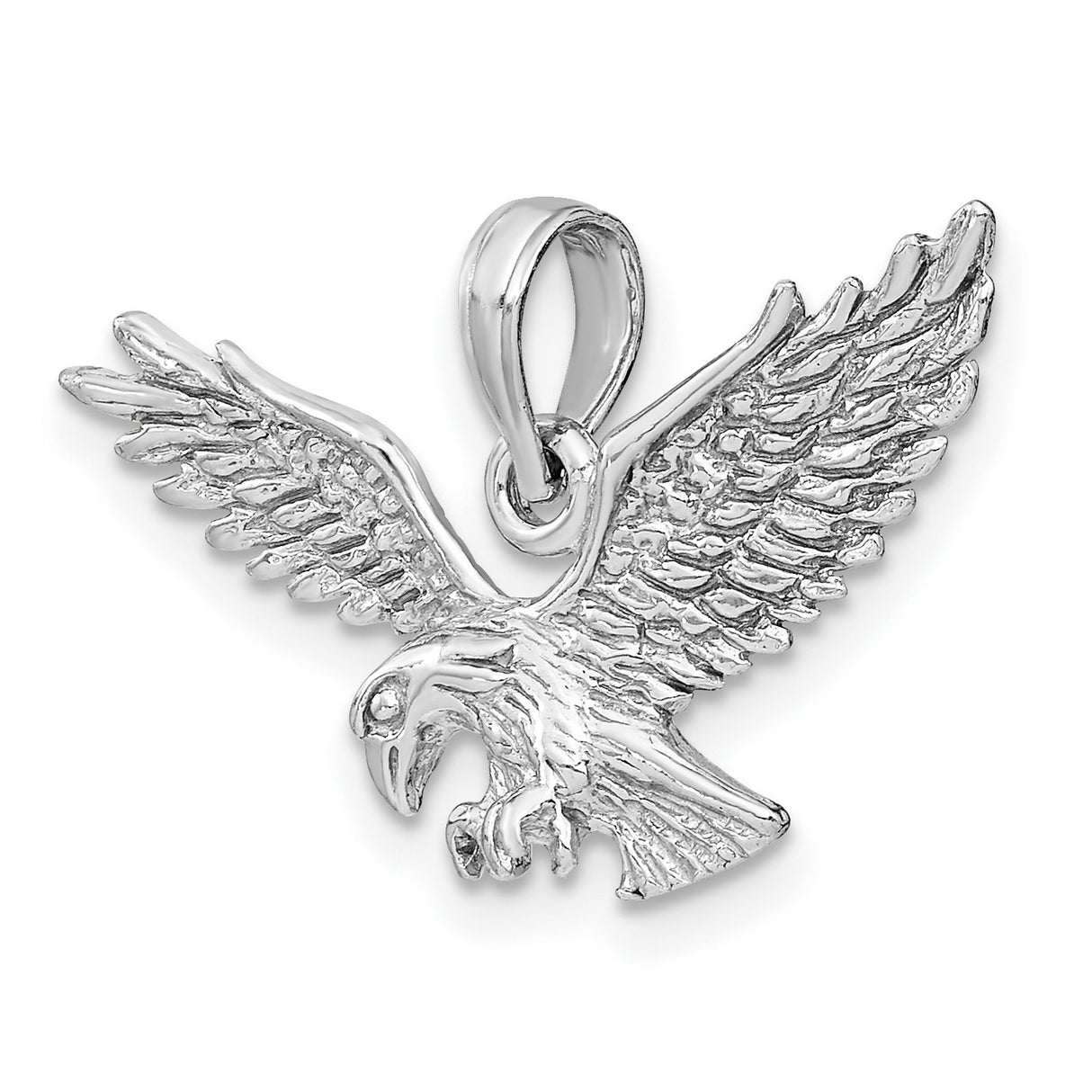 14k White Gold Eagle Pendant with Outstretched Wings and Talons, Patriotic Wildlife Jewelry for Men