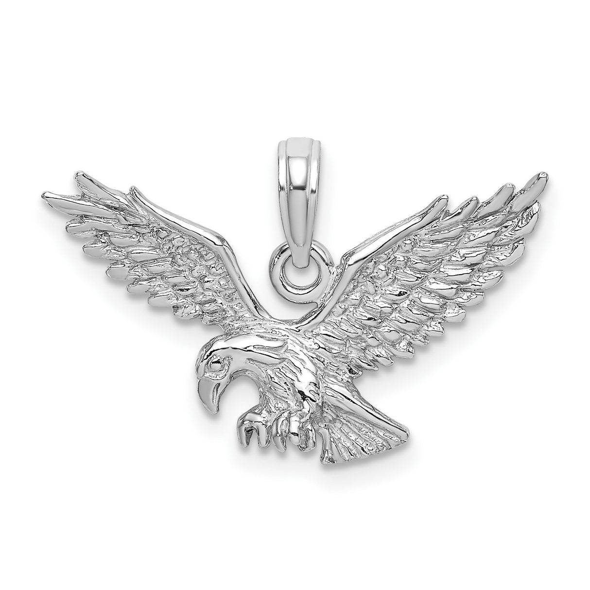 14k White Gold Eagle Pendant with Outstretched Wings and Talons, Patriotic Wildlife Jewelry for Men