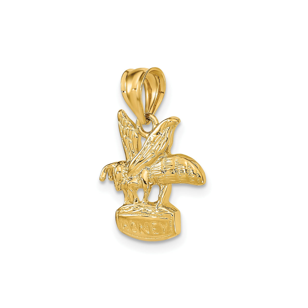 14k Yellow Gold Bee Pendant with MONEY Base, Unisex Hip-Hop Style Symbolizing Wealth and Success