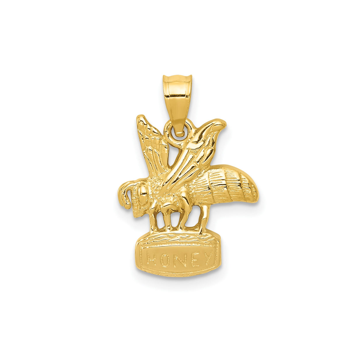 14k Yellow Gold Bee Pendant with MONEY Base, Unisex Hip-Hop Style Symbolizing Wealth and Success