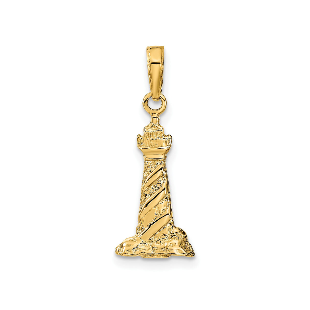 14k Yellow Gold Lighthouse Pendant with Detailed Beacon Design, Nautical Coastal Charm