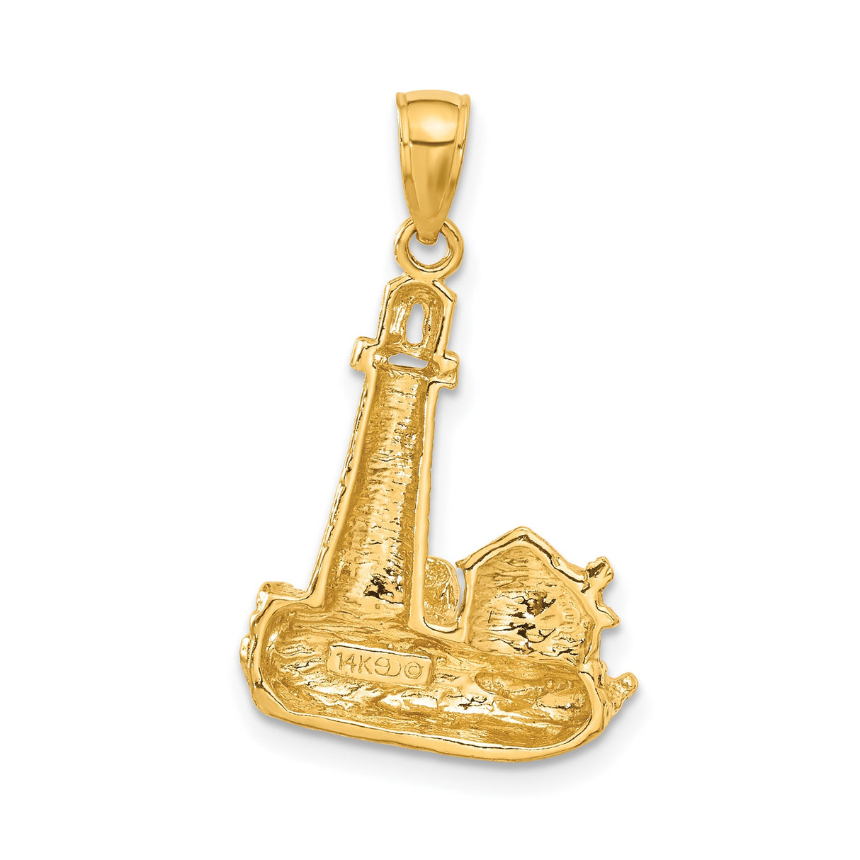 14k Yellow Gold Lighthouse Pendant with Coastal Scene and Nautical Charm