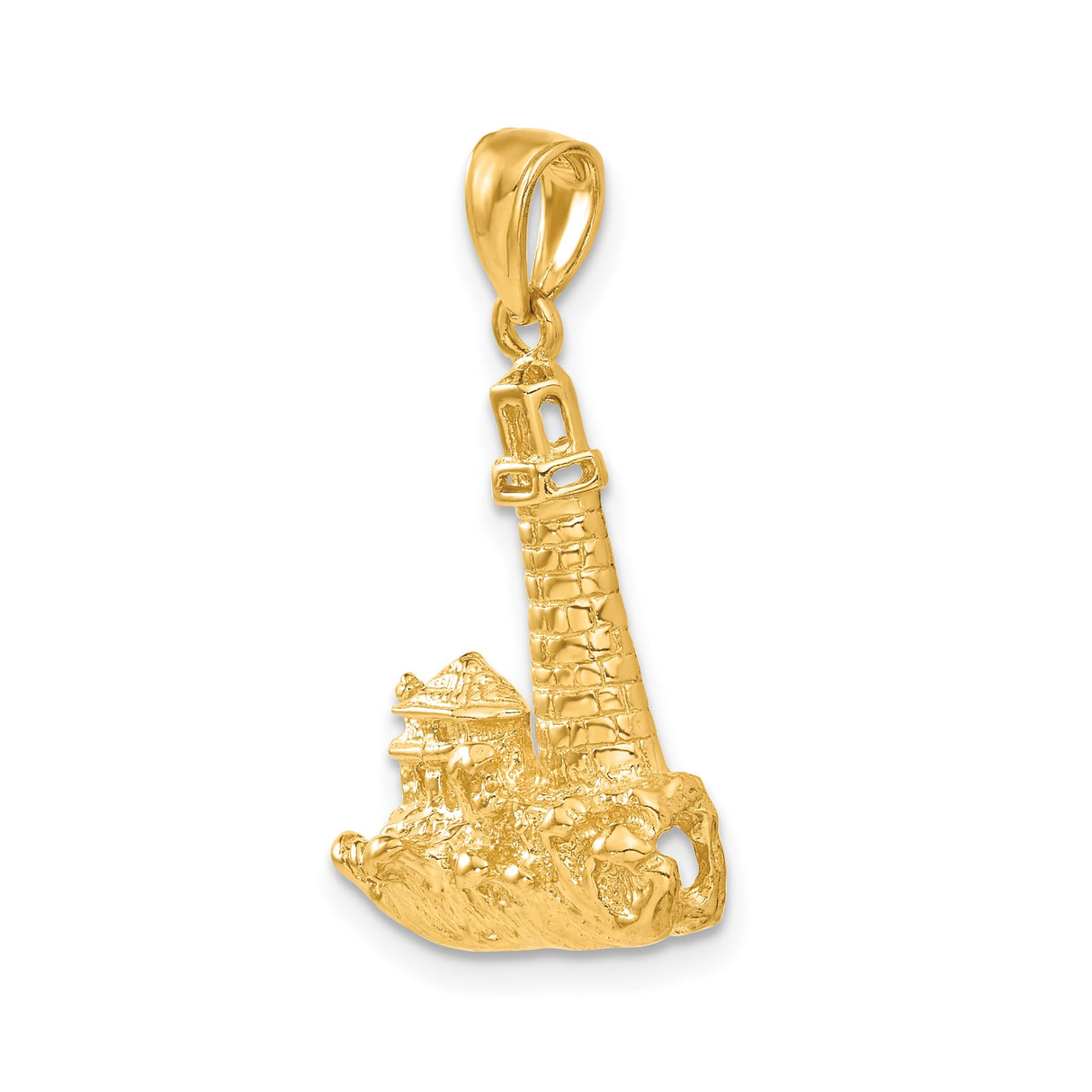 14k Yellow Gold Lighthouse Pendant with Coastal Scene and Nautical Charm