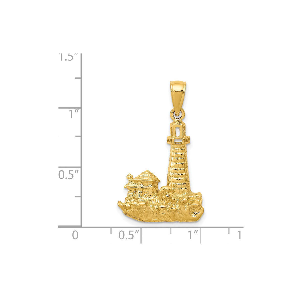 14k Yellow Gold Lighthouse Pendant with Coastal Scene and Nautical Charm