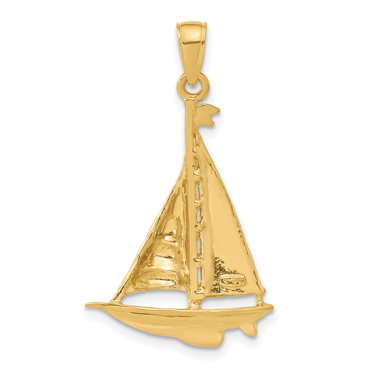 14k Yellow Gold Sailboat Pendant, Nautical Charm Symbolizing Adventure and Freedom