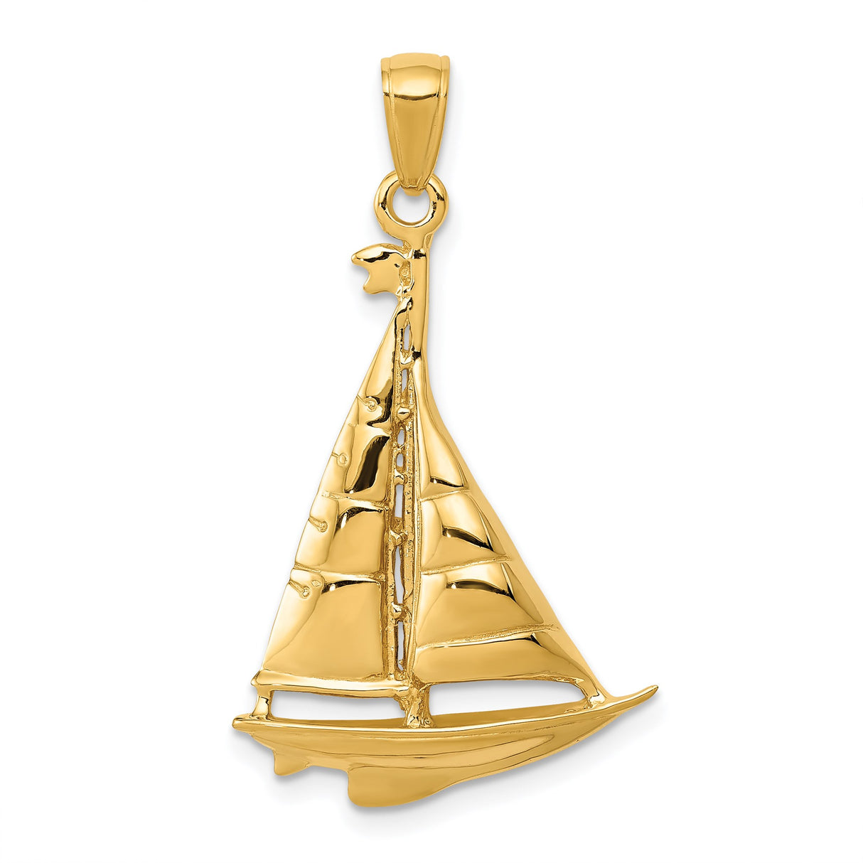14k Yellow Gold Sailboat Pendant, Nautical Charm Symbolizing Adventure and Freedom