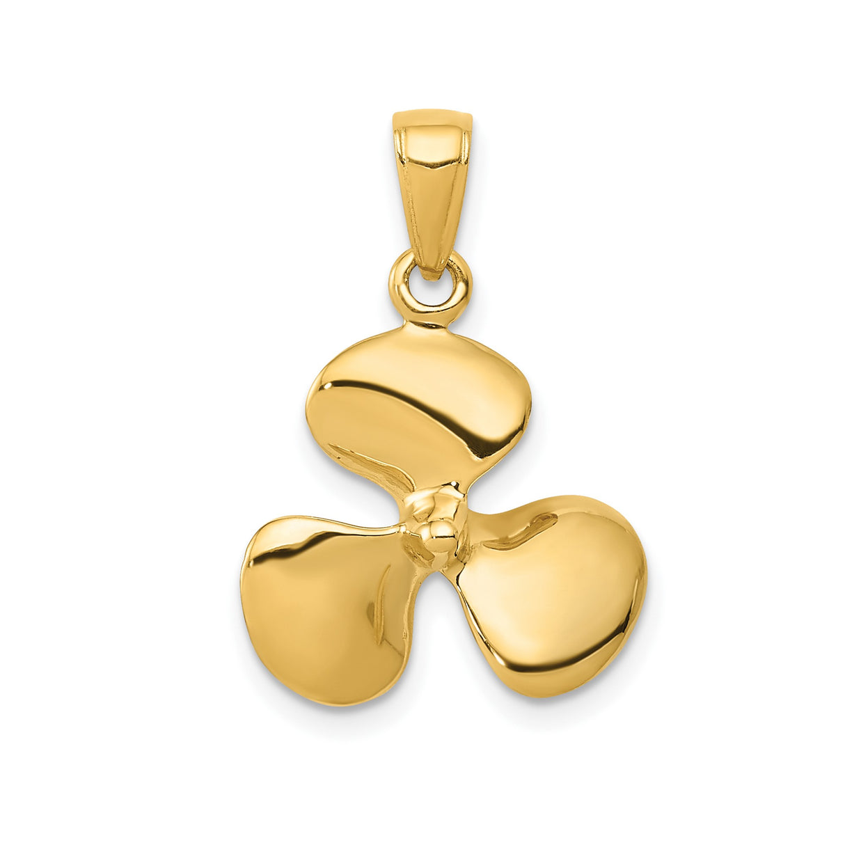 14k Yellow Gold Marine Propeller Pendant, Polished Three Blade Design, Nautical Charm