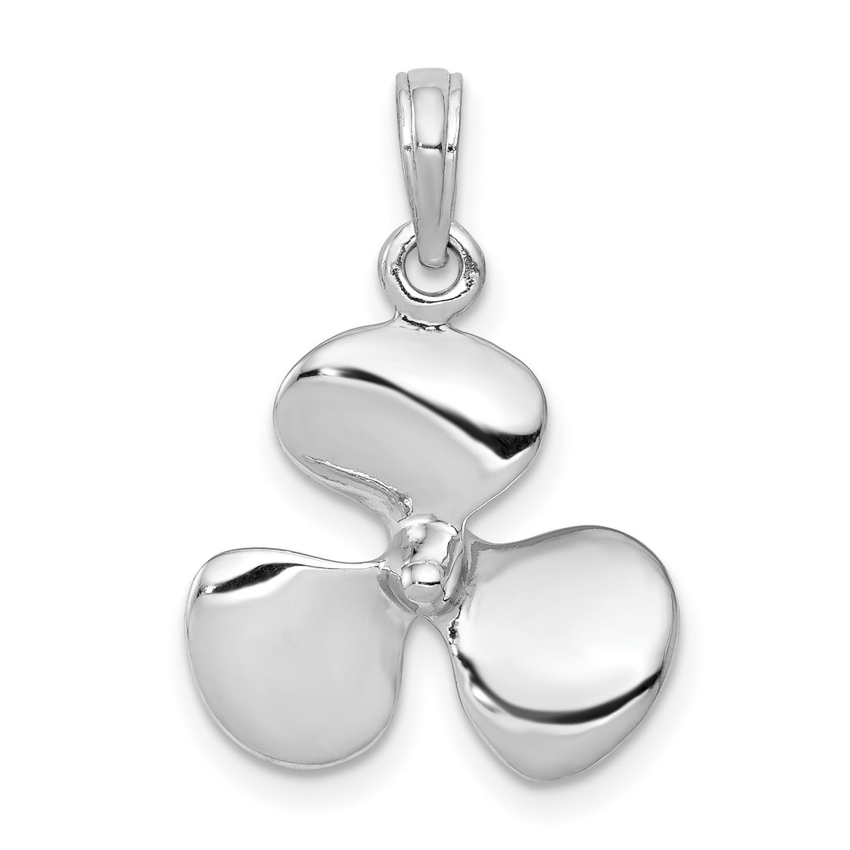 14k White Gold Propeller Pendant, Polished Nautical Marine Design for Men or Women