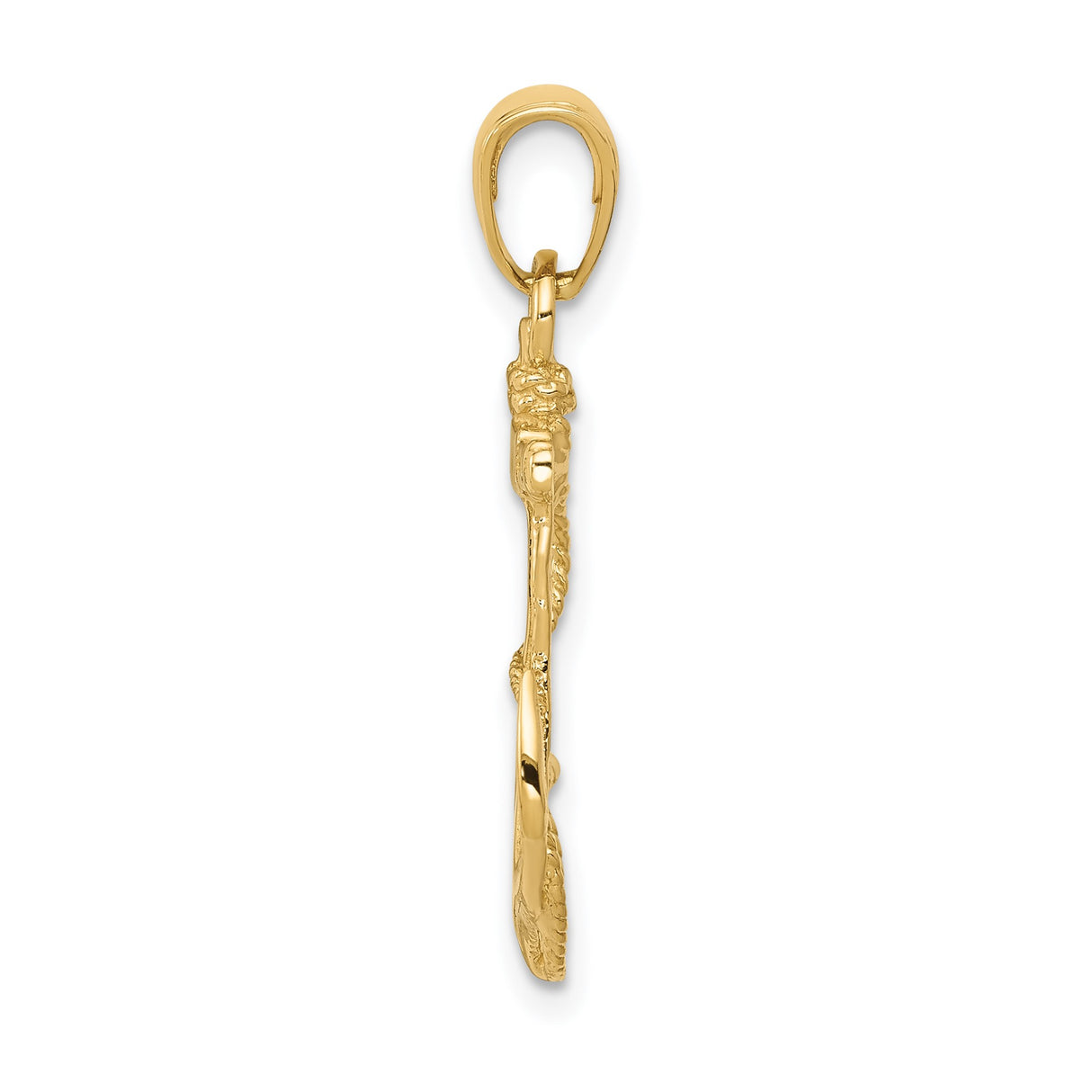 14k Yellow Gold Anchor Pendant with Rope Detail, Nautical Maritime Charm for Men and Women