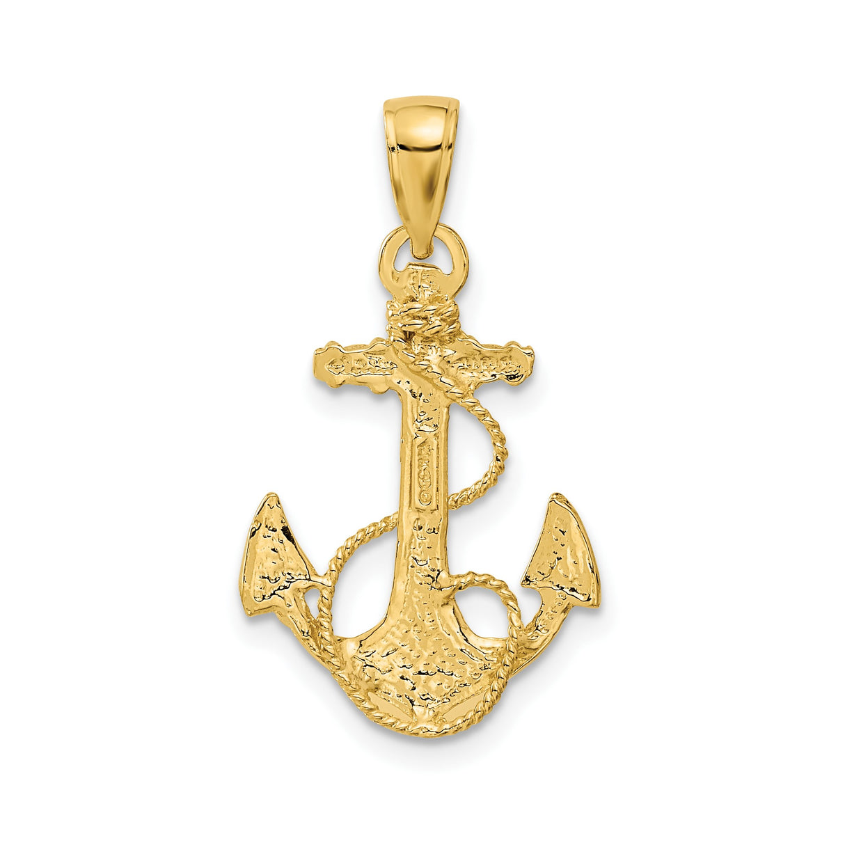 14k Yellow Gold Anchor Pendant with Rope Detail, Nautical Maritime Charm for Men and Women