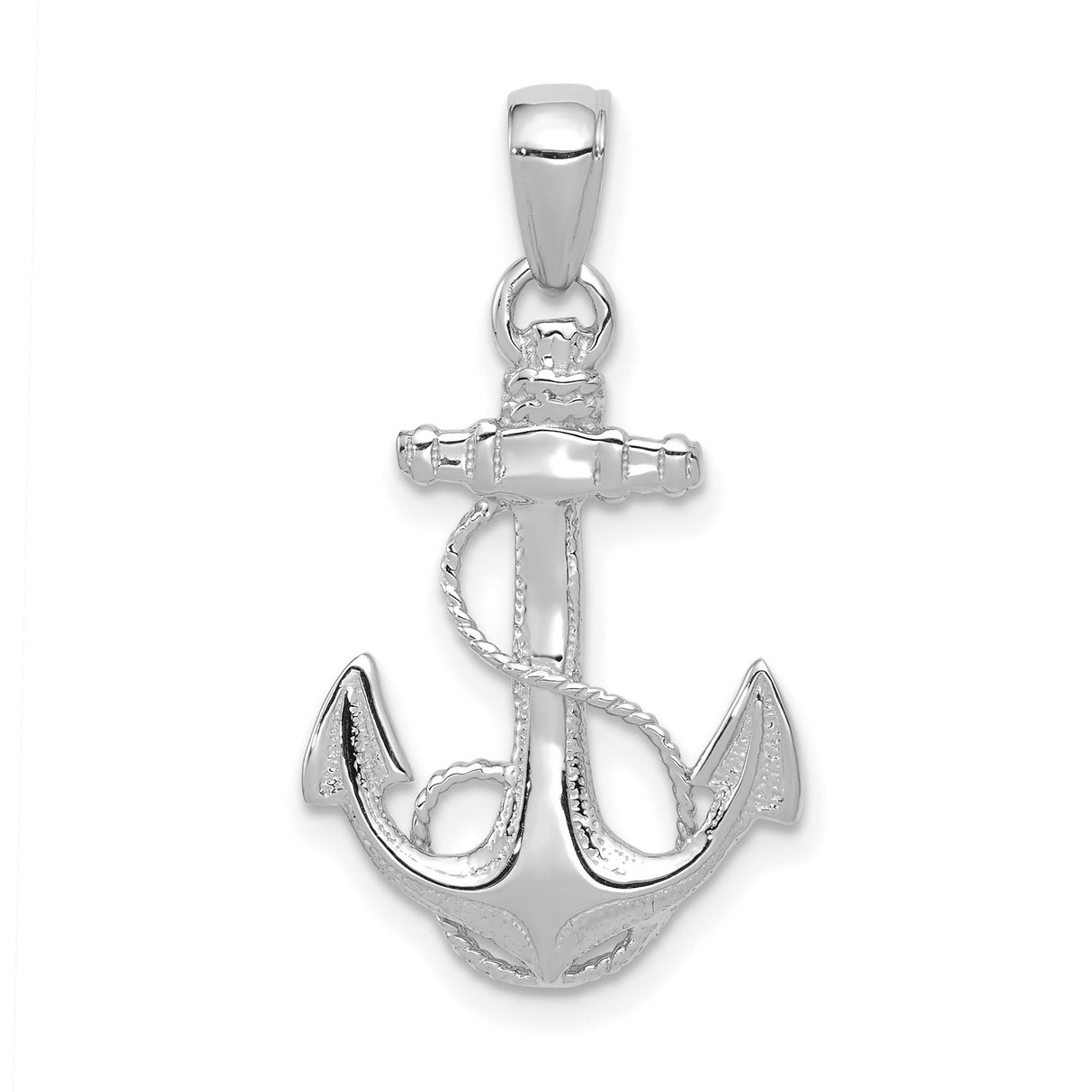 14k White Gold Anchor Pendant with Nautical Rope Design, Maritime Symbol of Strength and Faith