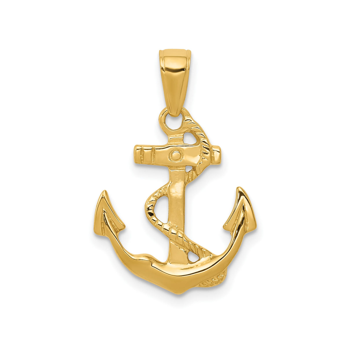 14k Yellow Gold Anchor Pendant with Rope Detail, Nautical Christian Charm