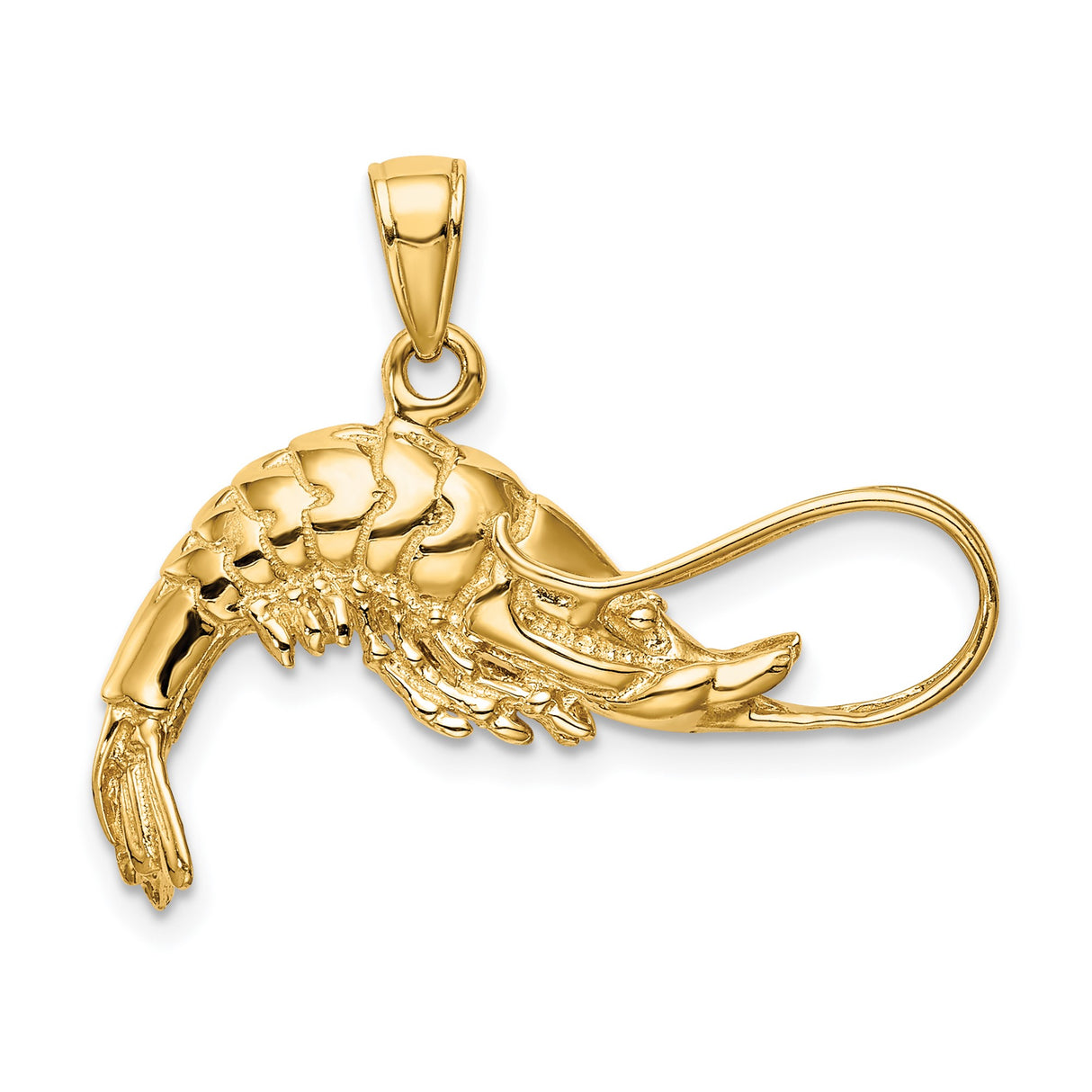 14k Yellow Gold Shrimp Pendant with Detailed Crustacean Design, Nautical Marine Theme