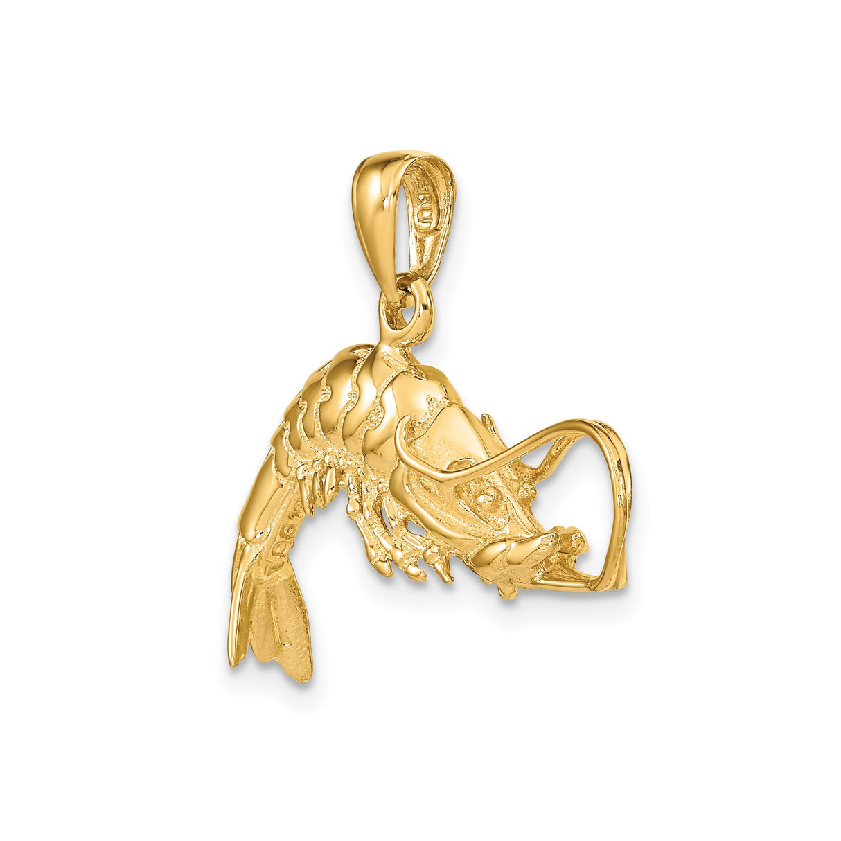 14k Yellow Gold Shrimp Pendant with Detailed Crustacean Design, Nautical Marine Theme