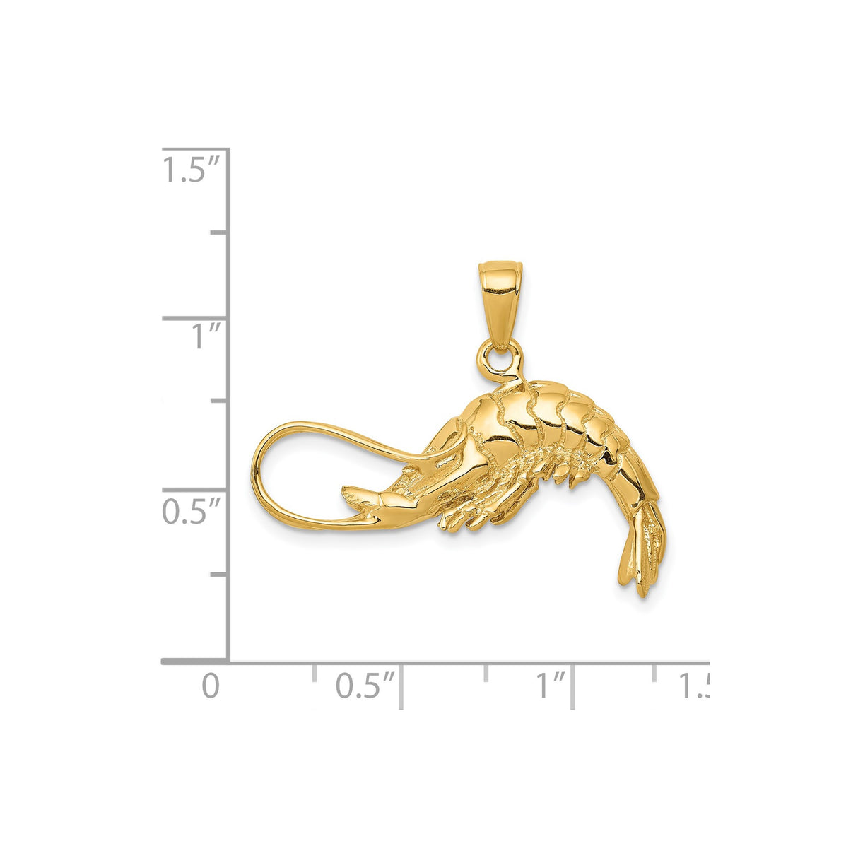 14k Yellow Gold Shrimp Pendant with Detailed Crustacean Design, Nautical Marine Theme