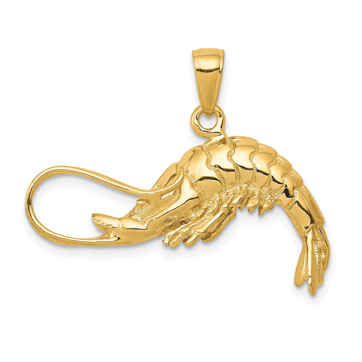 14k Yellow Gold Shrimp Pendant with Detailed Crustacean Design, Nautical Marine Theme