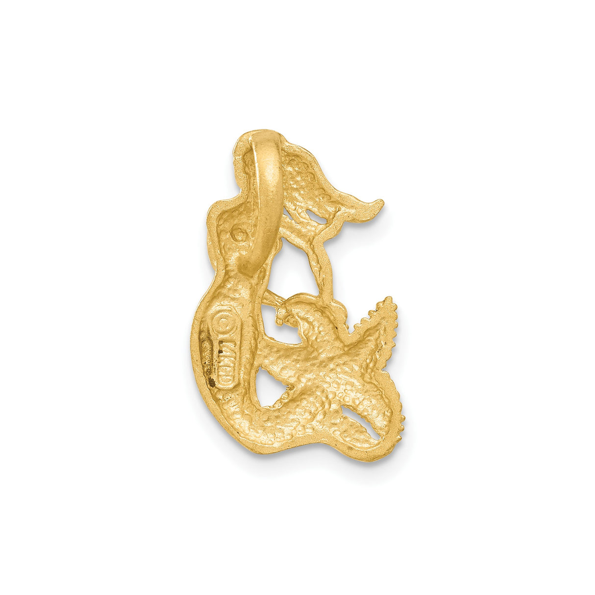 14k Yellow Gold Mermaid Pendant with Textured Detail and Starfish, Nautical Ocean Charm
