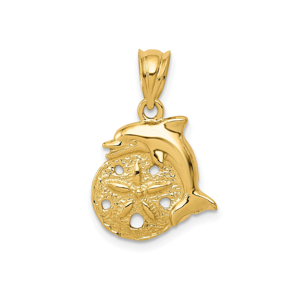 14k Yellow Gold Pendant with Dolphin and Sand Dollar, Ocean and Marine Life Theme