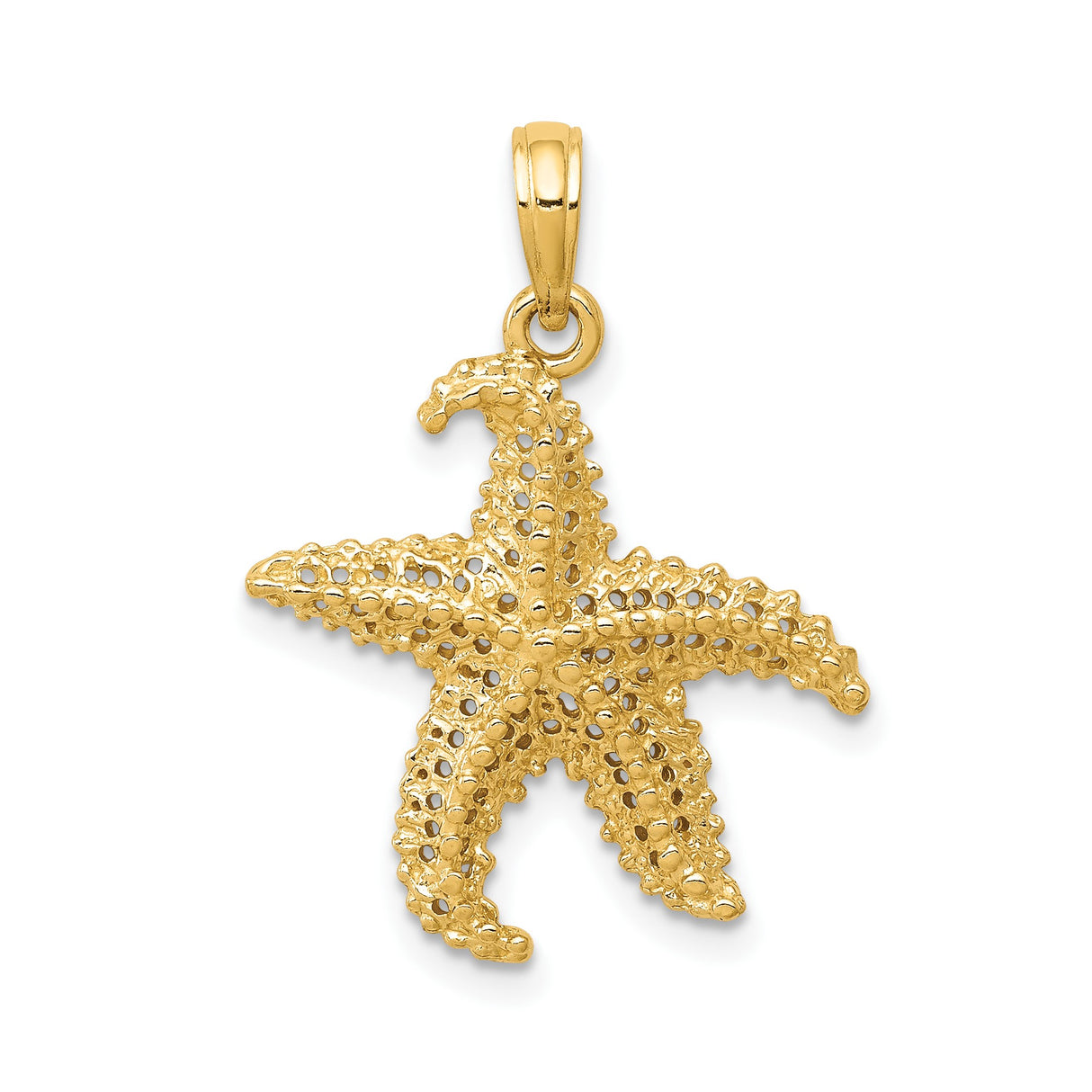 14k Yellow Gold Starfish Pendant, Textured Coastal Charm, Nautical Ocean Jewelry for Women