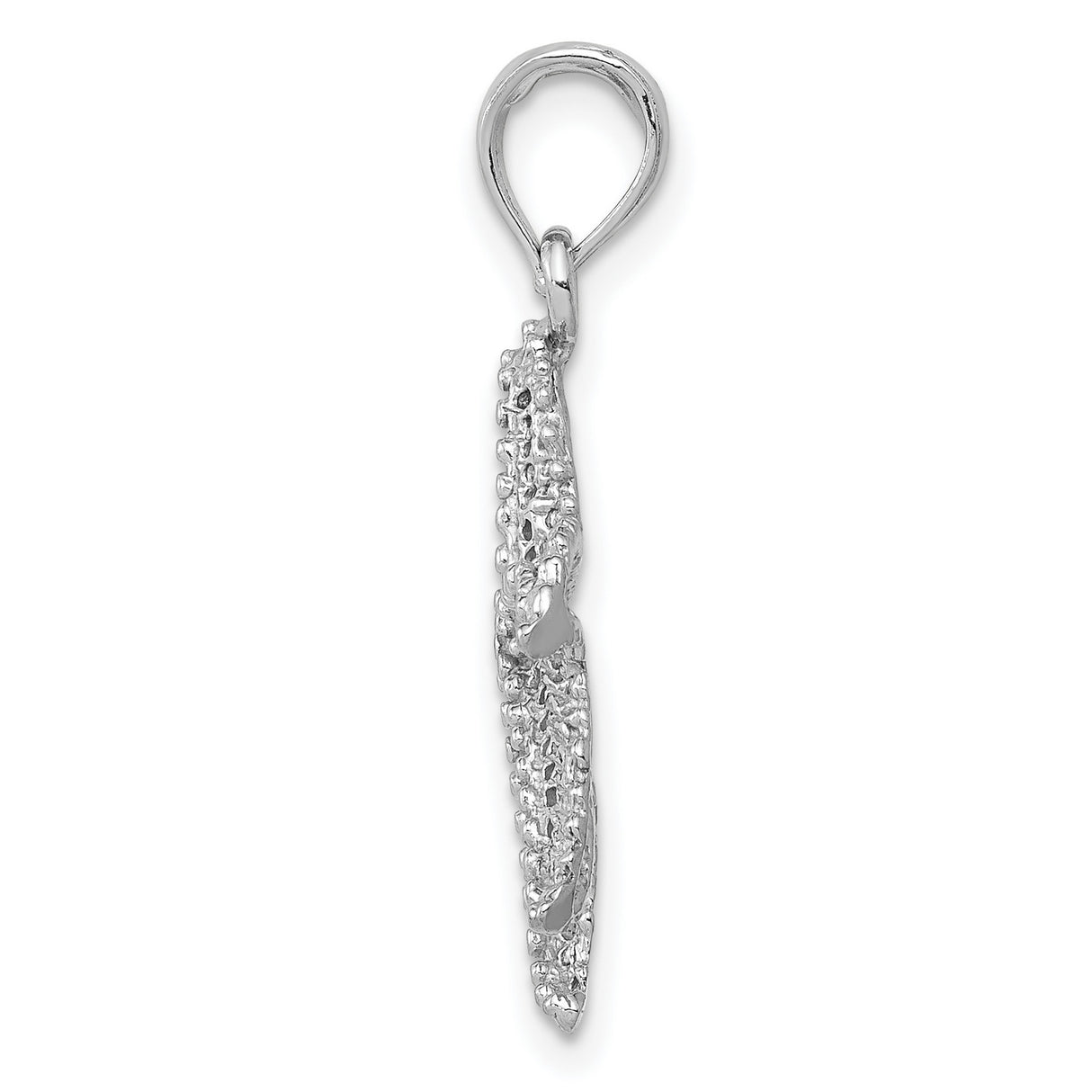 14k White Gold Starfish Pendant with Textured Detailing, Nautical Ocean Theme