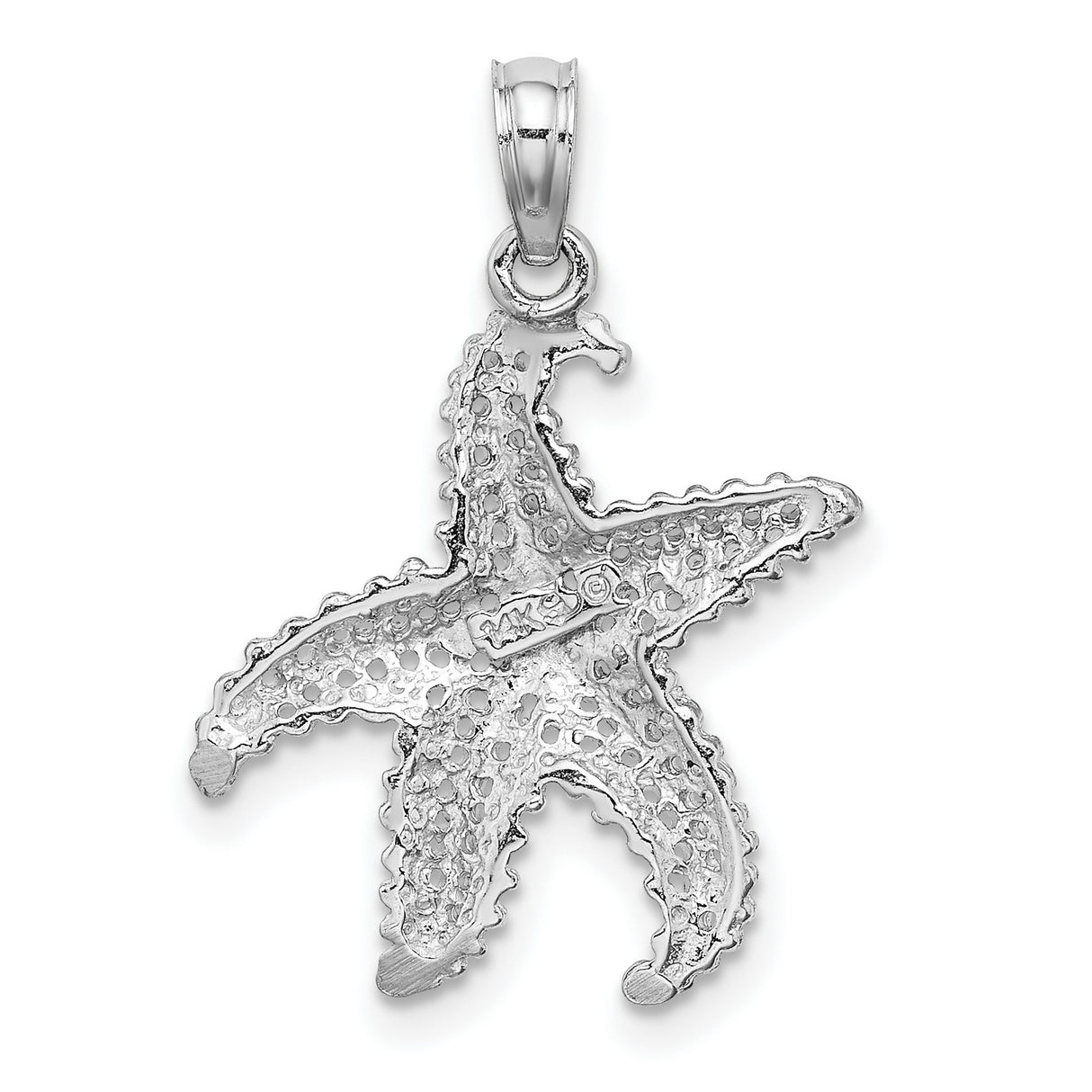 14k White Gold Starfish Pendant with Textured Detailing, Nautical Ocean Theme