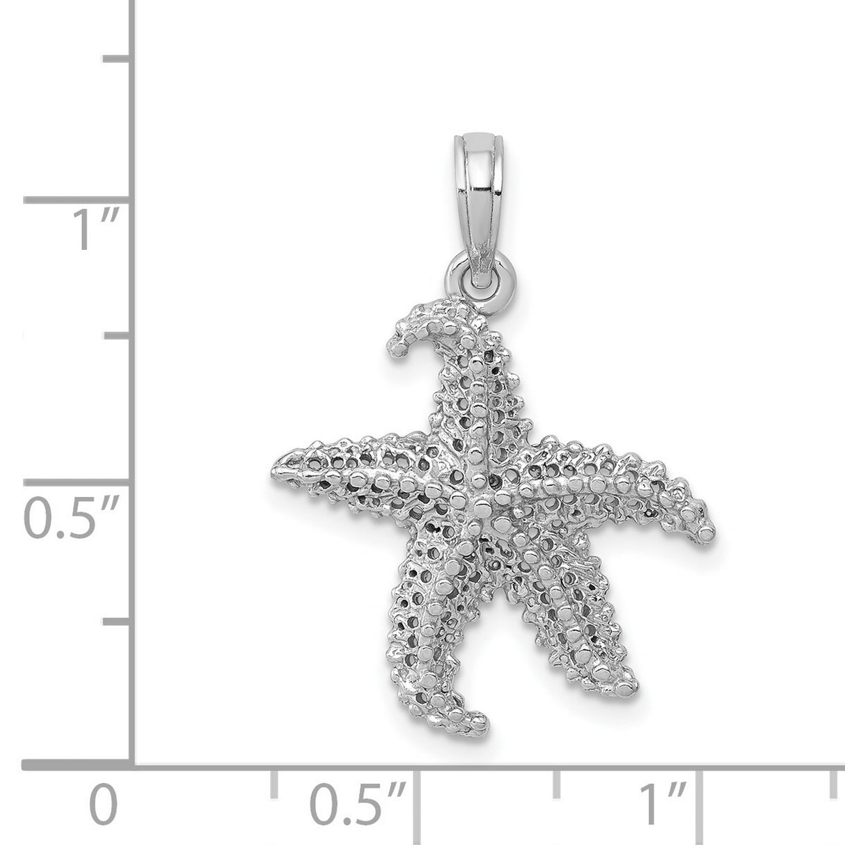 14k White Gold Starfish Pendant with Textured Detailing, Nautical Ocean Theme