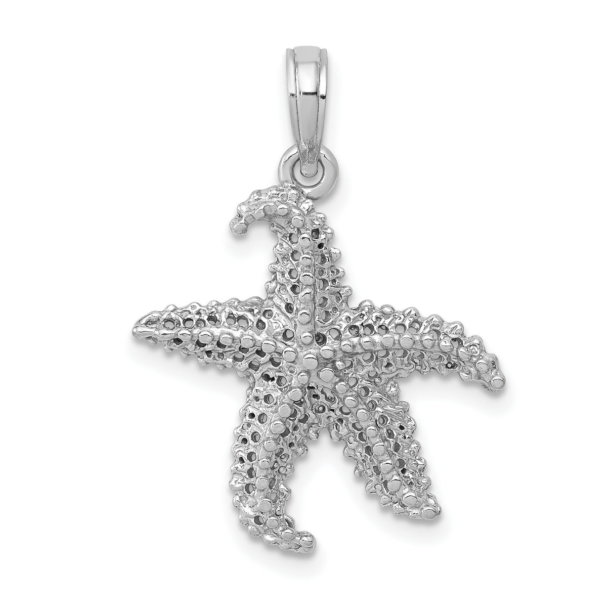 14k White Gold Starfish Pendant with Textured Detailing, Nautical Ocean Theme