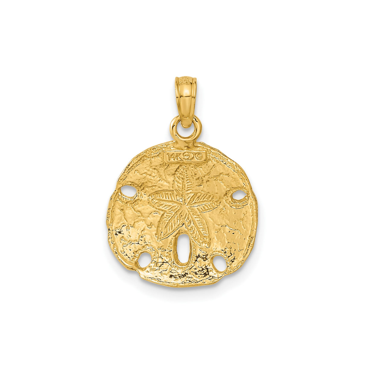 14k Yellow Gold Sand Dollar Pendant, Textured Ocean-Inspired Coastal Charm for Women