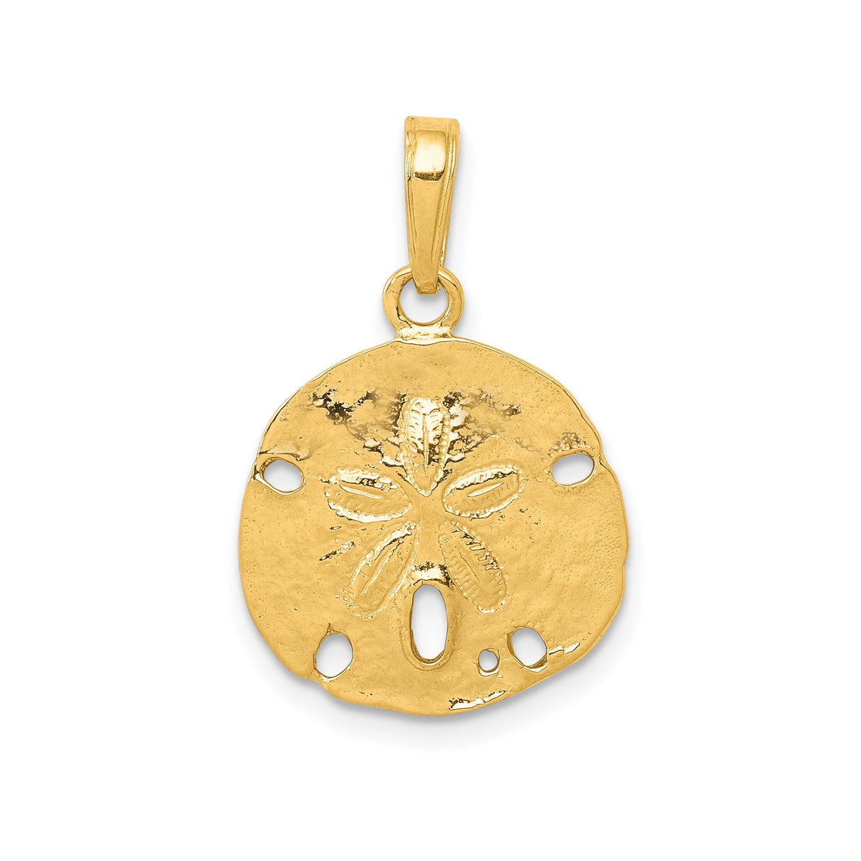 14k Yellow Gold Sand Dollar Pendant, Textured Ocean-Inspired Coastal Charm for Women