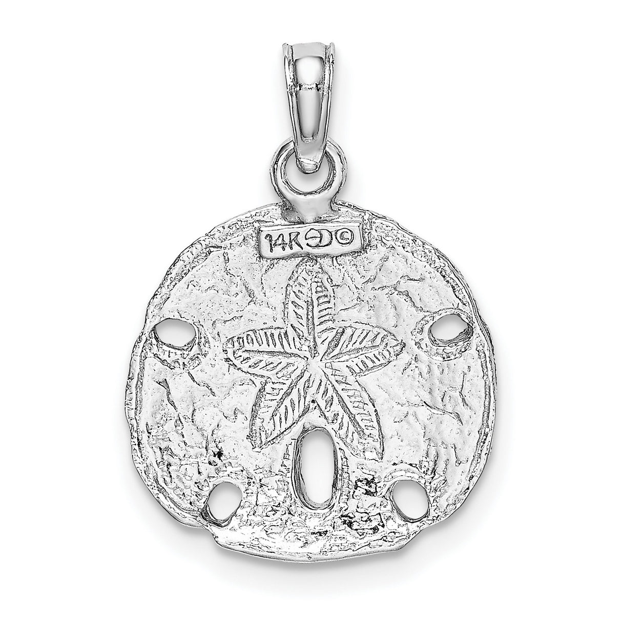 14k White Gold Sand Dollar Pendant, Nautical Coastal Design for Women
