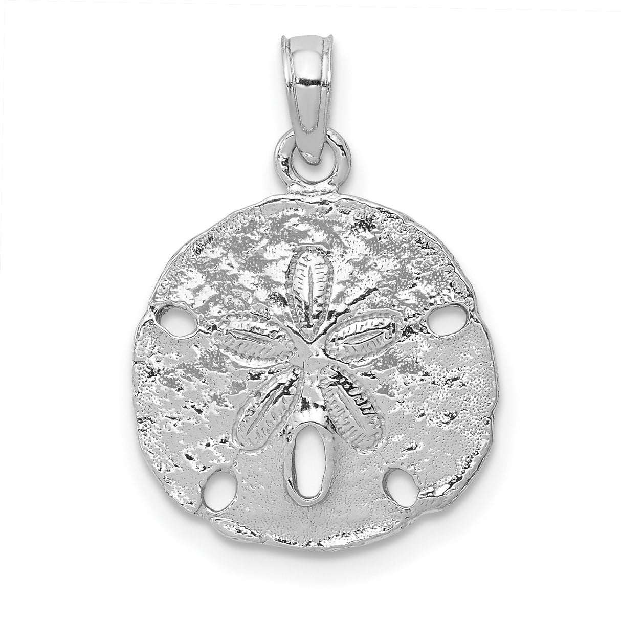 14k White Gold Sand Dollar Pendant, Nautical Coastal Design for Women