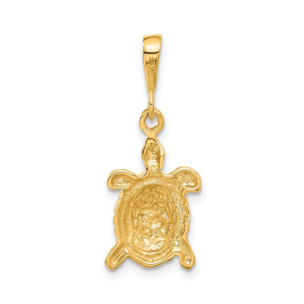 14k Yellow Gold Turtle Pendant, Detailed Sea Turtle Charm with Open Back Design