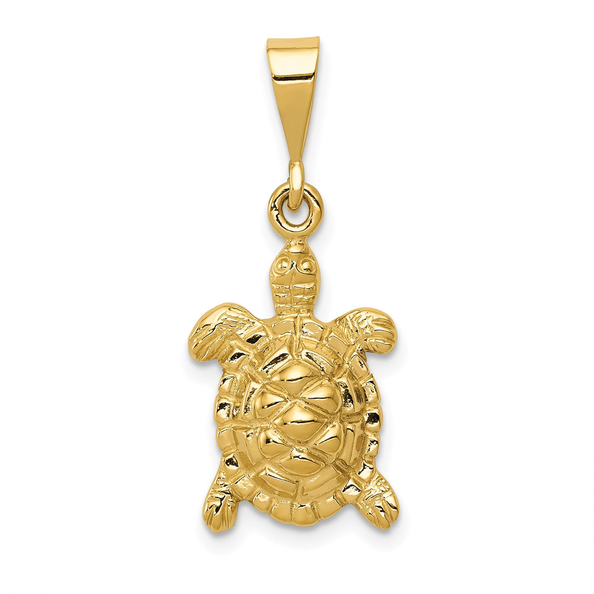 14k Yellow Gold Turtle Pendant, Detailed Sea Turtle Charm with Open Back Design