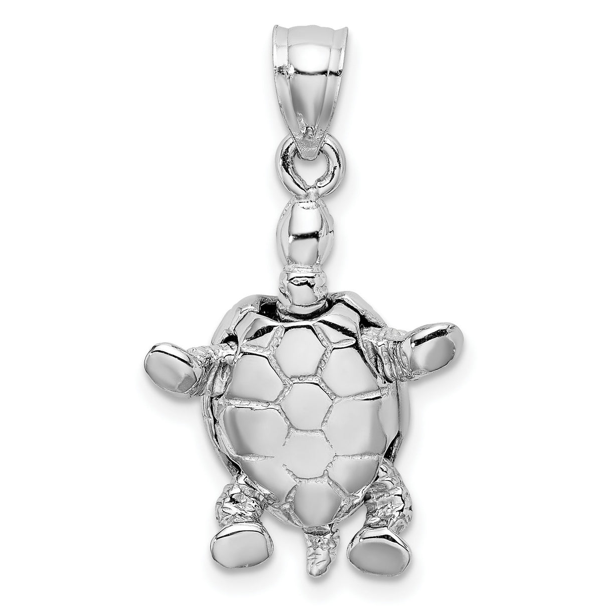 14k White Gold Turtle Pendant, Detailed Sea Turtle Design, Ocean Nautical Charm for Women