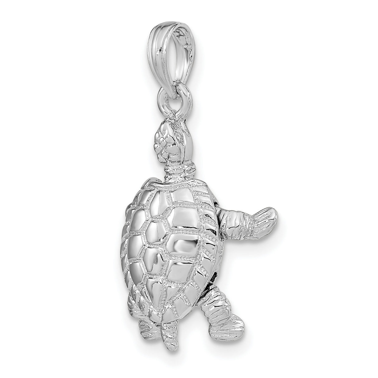 14k White Gold Turtle Pendant, Detailed Sea Turtle Design, Ocean Nautical Charm for Women