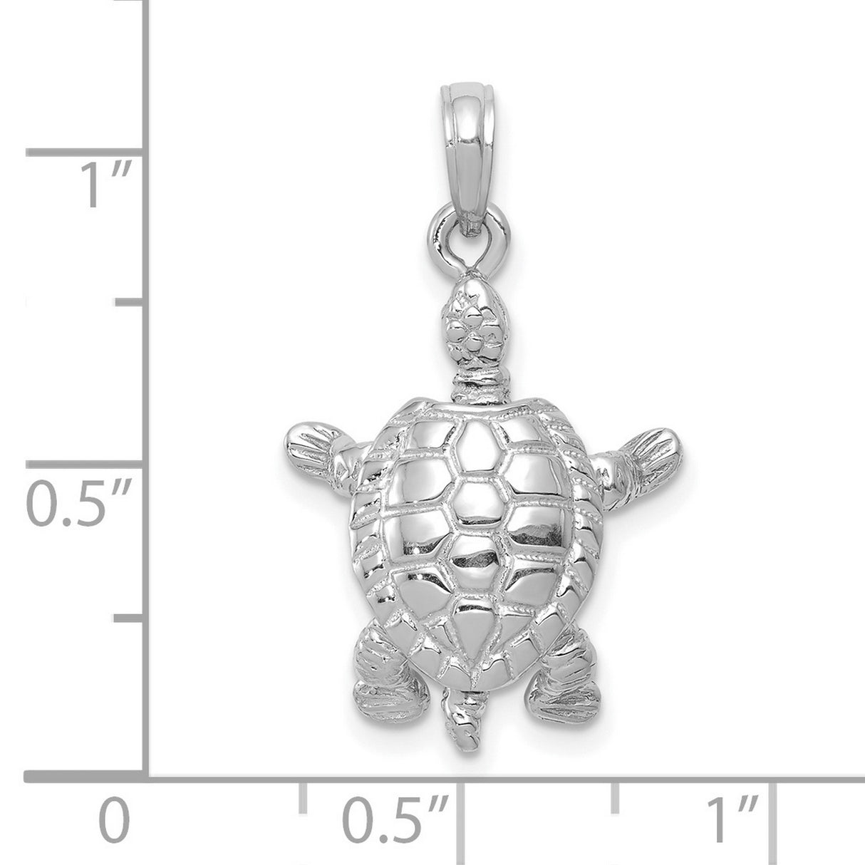 14k White Gold Turtle Pendant, Detailed Sea Turtle Design, Ocean Nautical Charm for Women