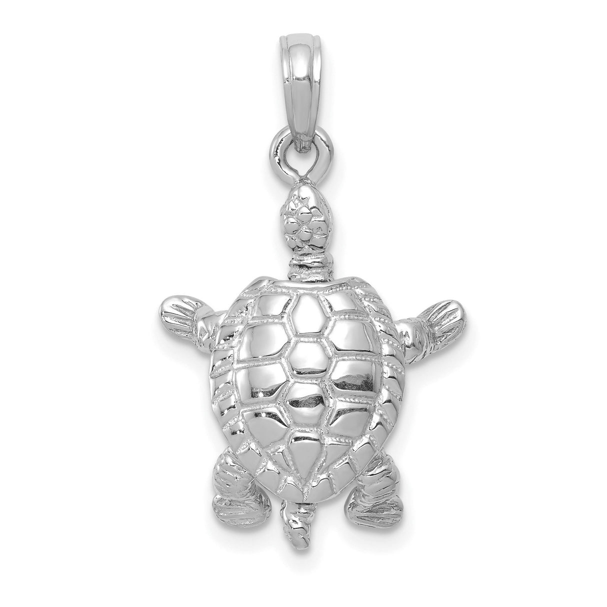 14k White Gold Turtle Pendant, Detailed Sea Turtle Design, Ocean Nautical Charm for Women