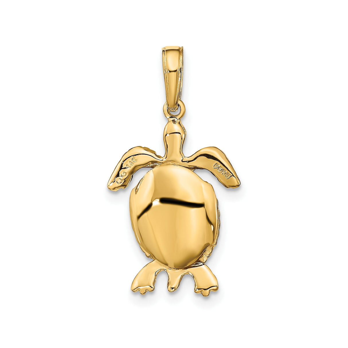 14k Yellow Gold Sea Turtle Pendant, Ocean Animal Charm Symbolizing Longevity and Wisdom