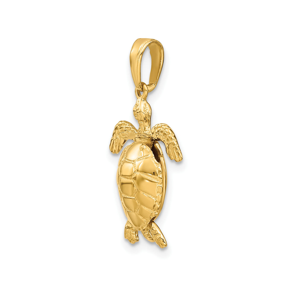 14k Yellow Gold Sea Turtle Pendant, Ocean Animal Charm Symbolizing Longevity and Wisdom