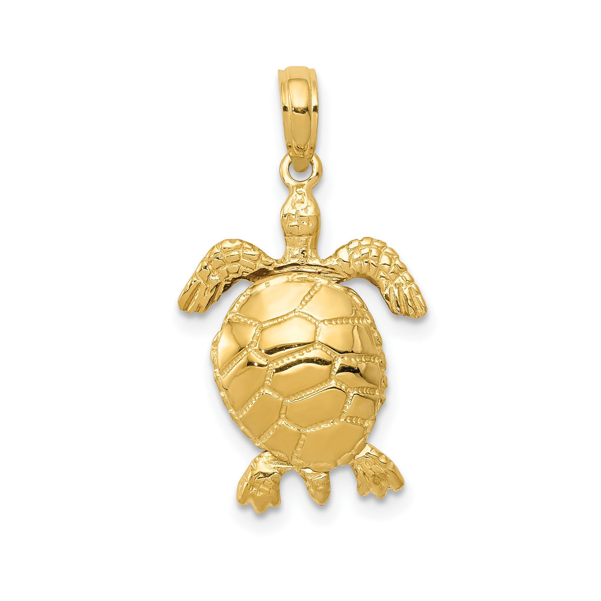 14k Yellow Gold Sea Turtle Pendant, Ocean Animal Charm Symbolizing Longevity and Wisdom
