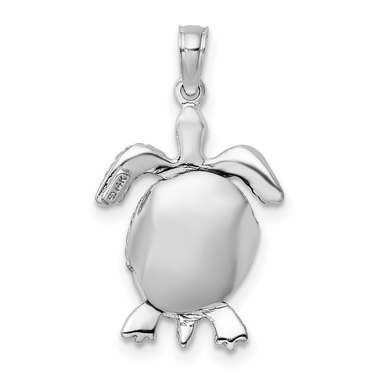 14k White Gold Sea Turtle Pendant, Ocean Animal Charm Symbolizing Longevity and Protection