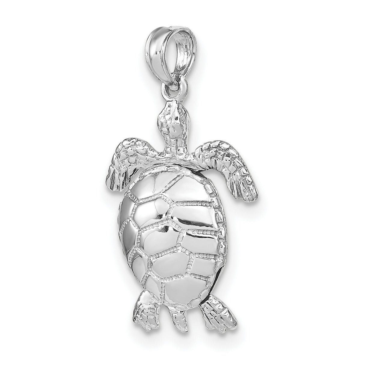 14k White Gold Sea Turtle Pendant, Ocean Animal Charm Symbolizing Longevity and Protection
