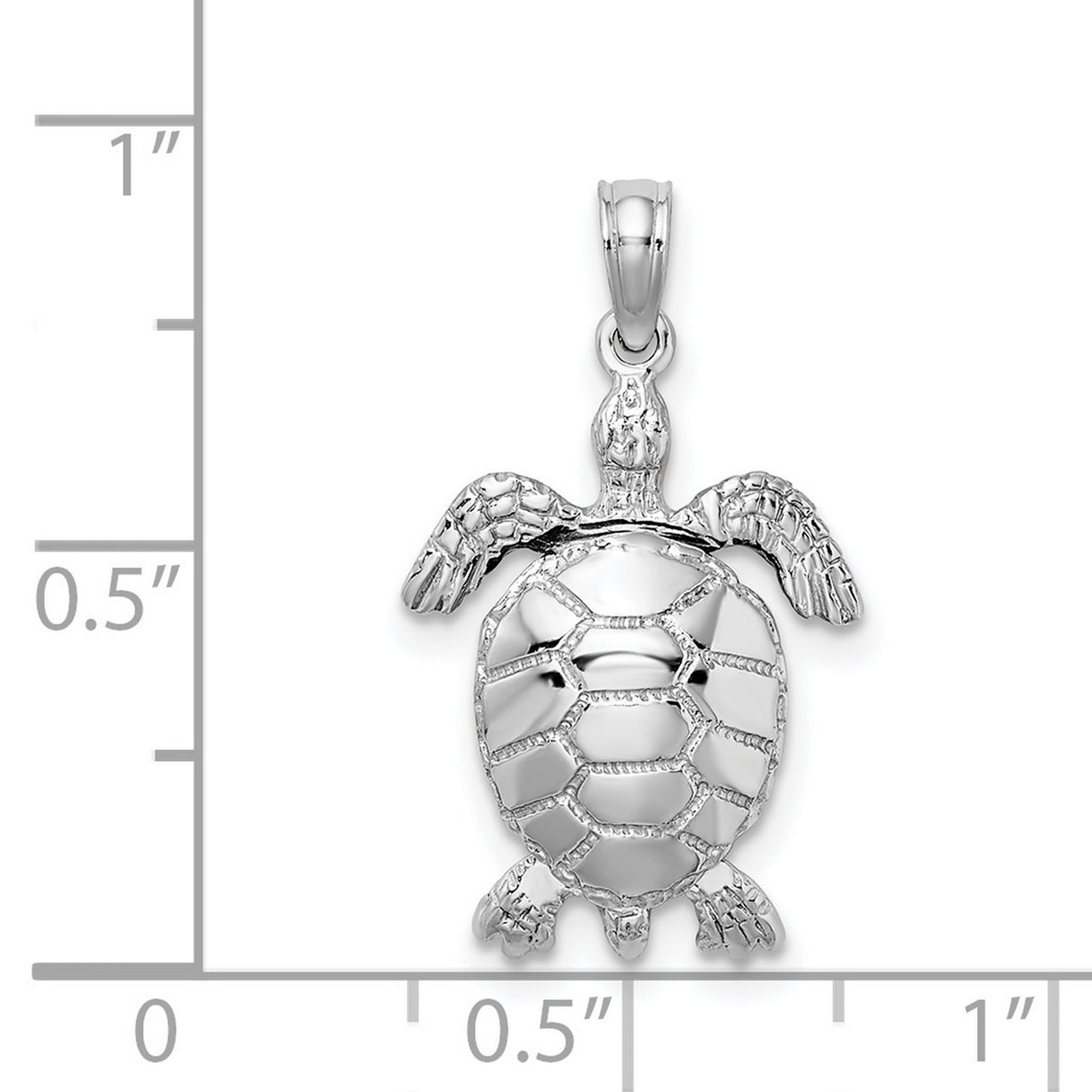 14k White Gold Sea Turtle Pendant, Ocean Animal Charm Symbolizing Longevity and Protection
