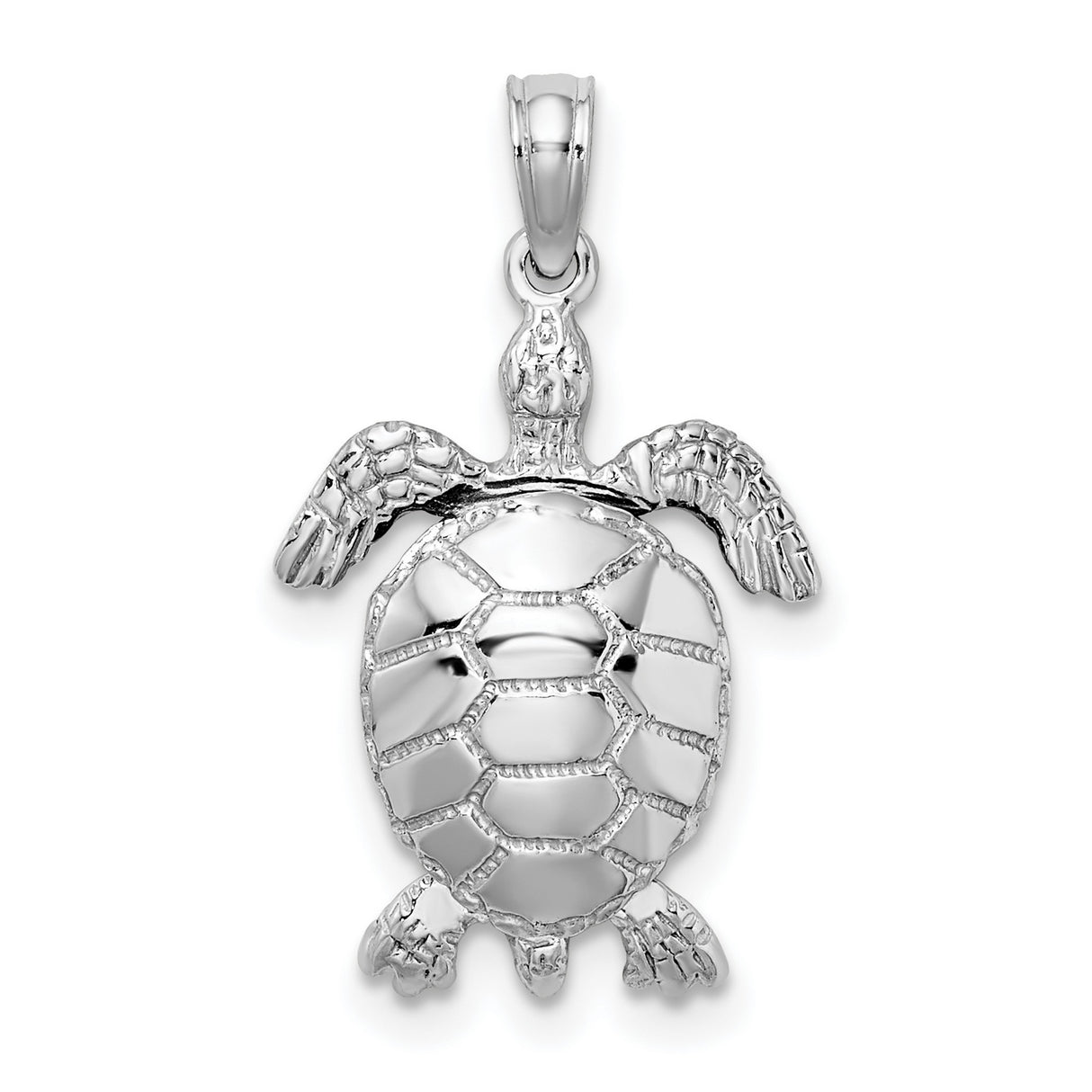 14k White Gold Sea Turtle Pendant, Ocean Animal Charm Symbolizing Longevity and Protection