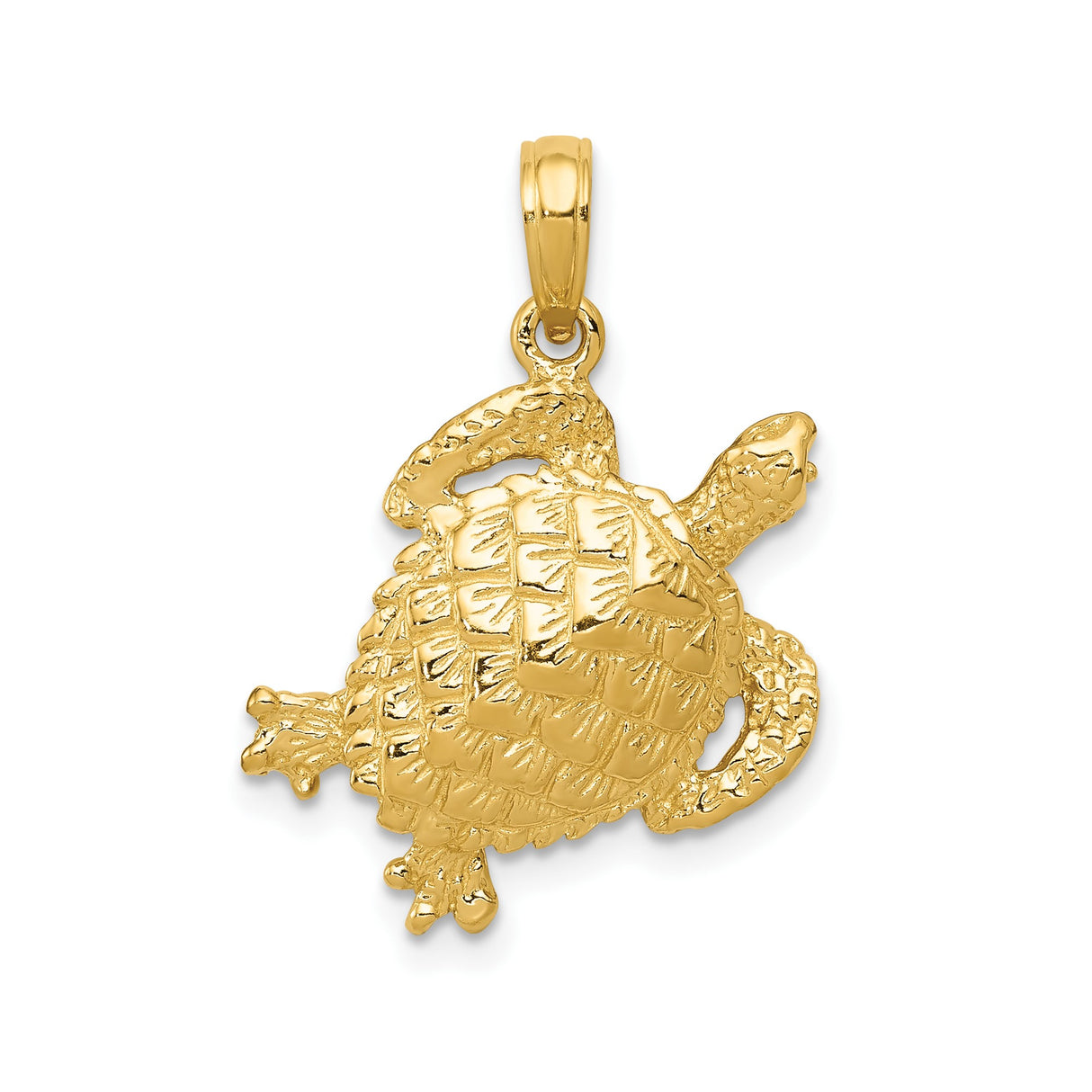 14k Yellow Gold Turtle Pendant with Detailed Sea Turtle Design, Ocean Inspired Charm