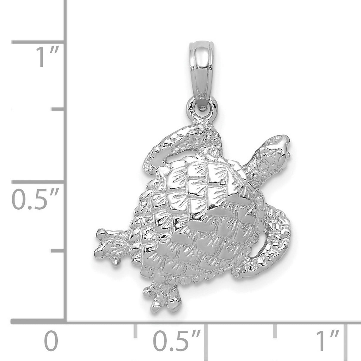 14k White Gold Turtle Pendant, Detailed Sea Turtle Charm with Nautical Ocean Theme