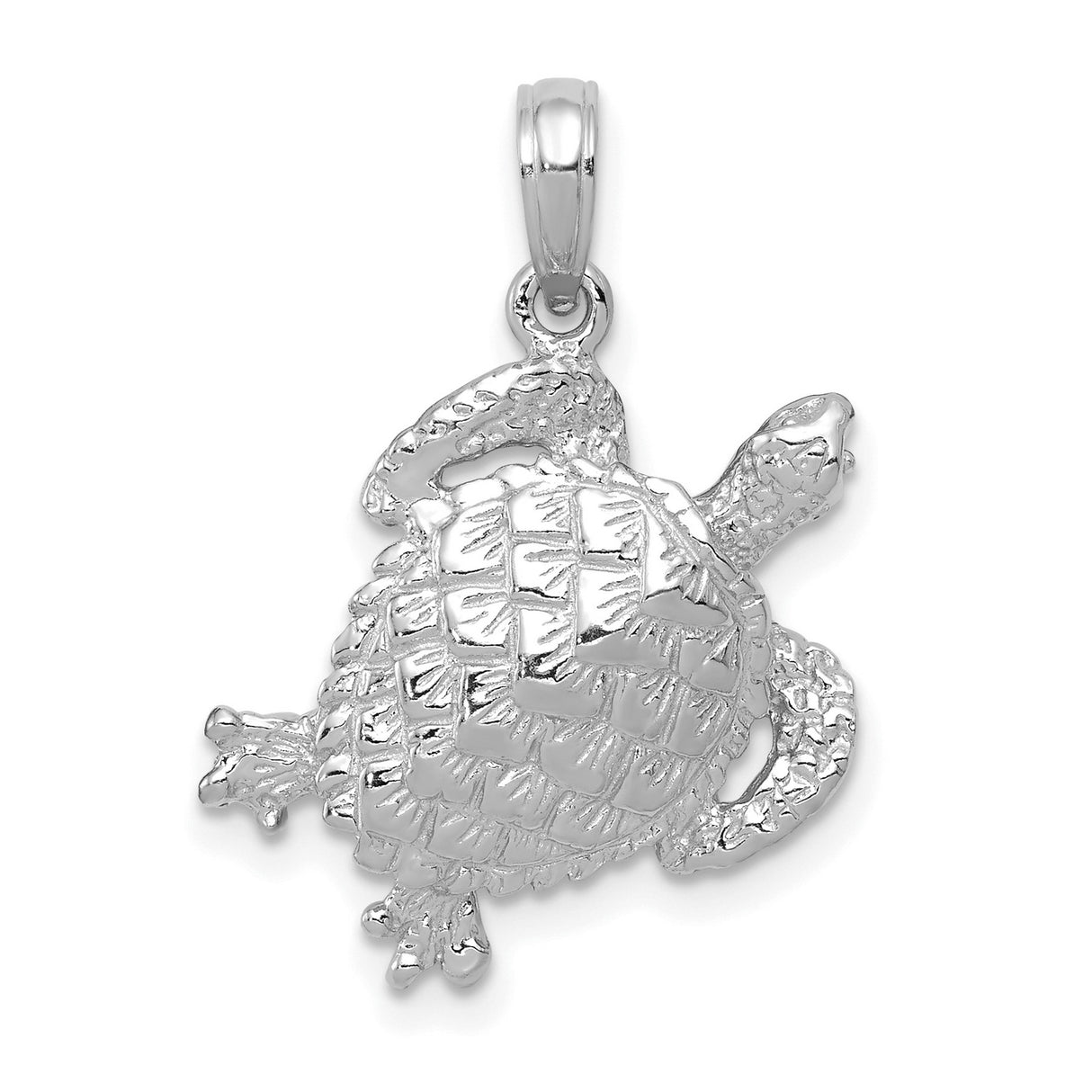 14k White Gold Turtle Pendant, Detailed Sea Turtle Charm with Nautical Ocean Theme