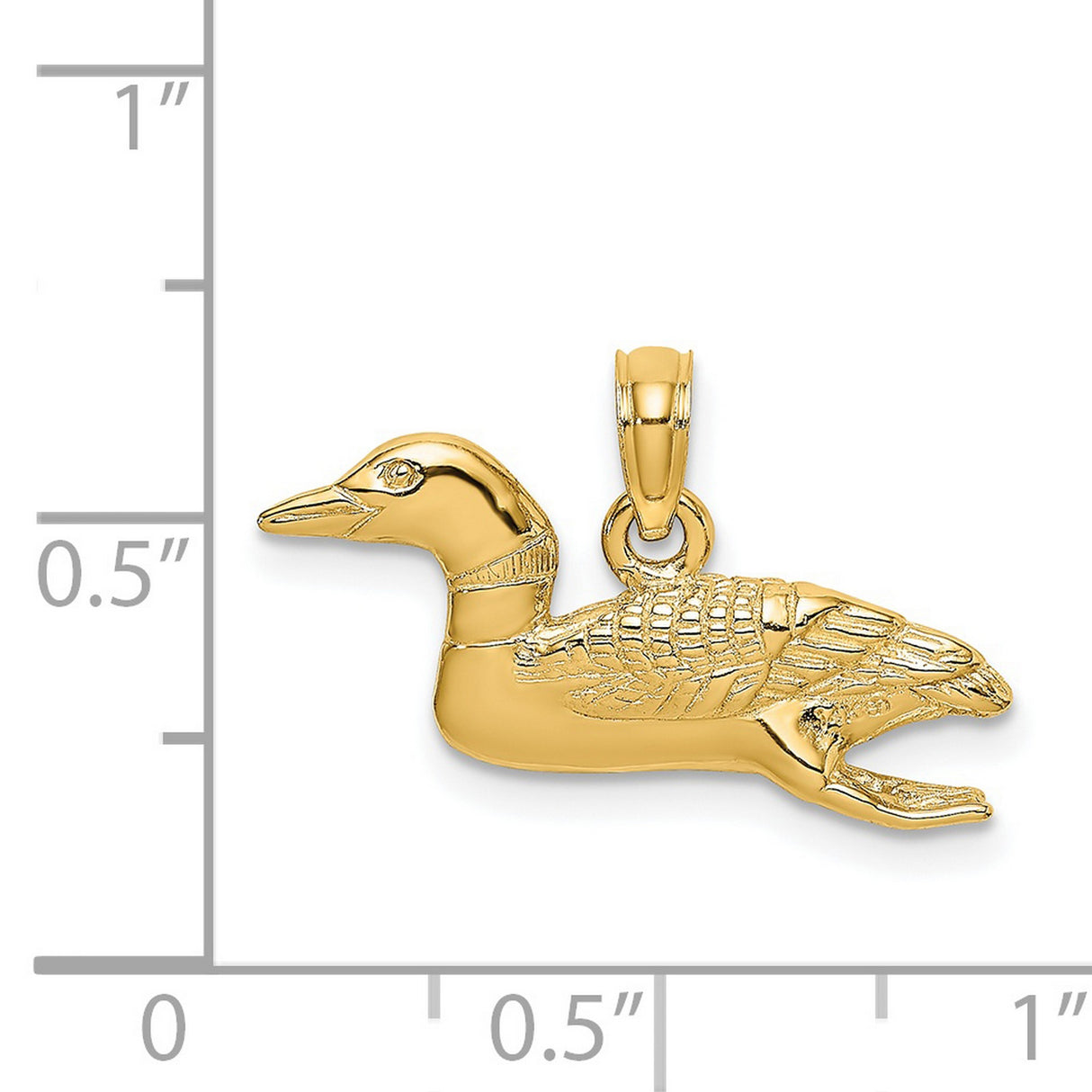 14k Yellow Gold Loon Bird Pendant with Feather Detail, Wildlife and Nature Theme