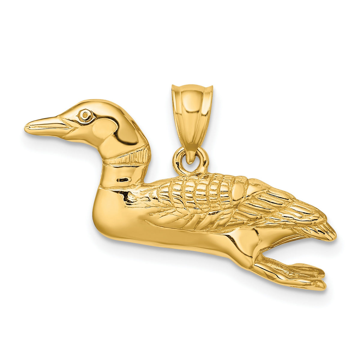 14k Yellow Gold Loon Bird Pendant, Realistic Wildlife Charm, Nature Symbol Jewelry