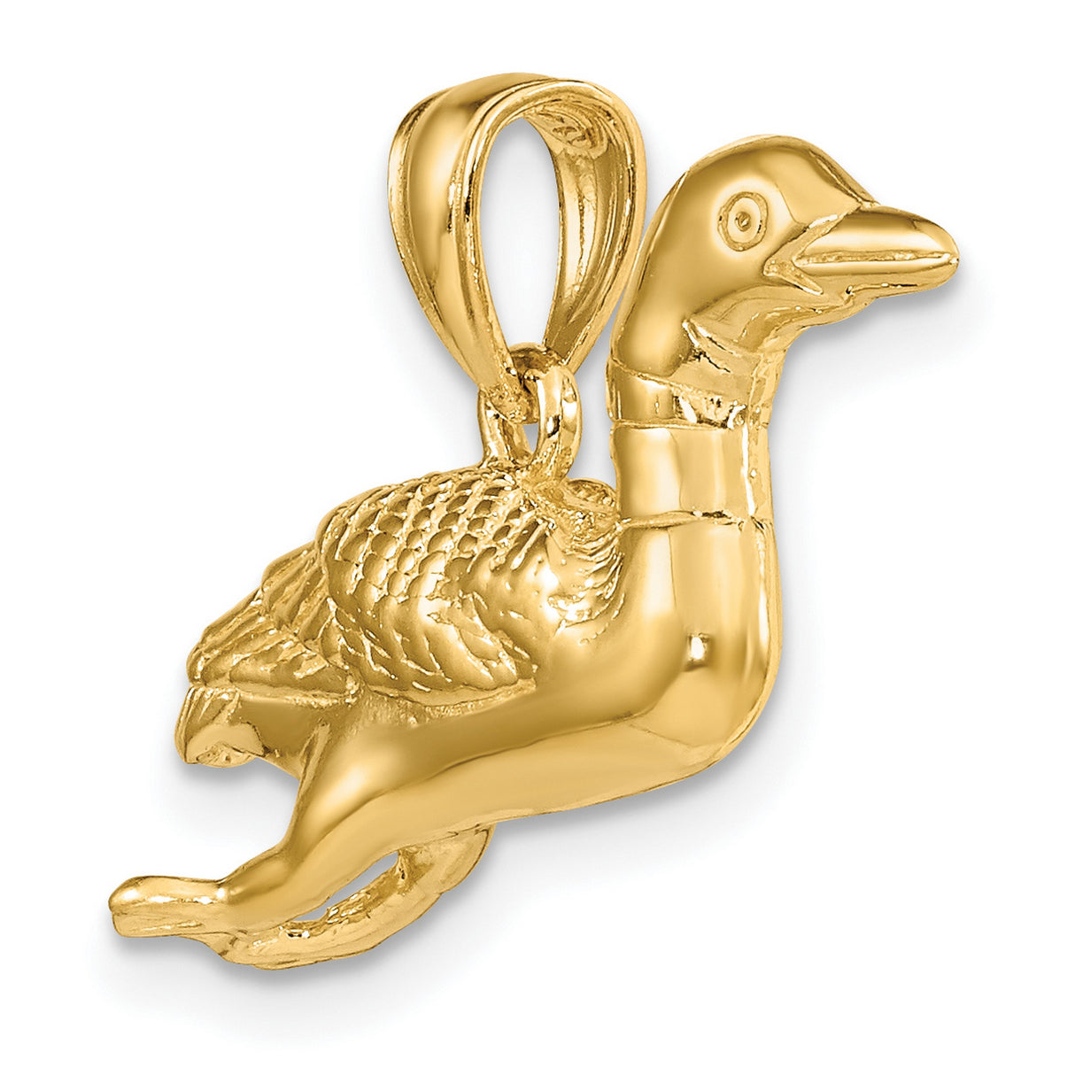 14k Yellow Gold Loon Bird Pendant, Realistic Wildlife Charm, Nature Symbol Jewelry